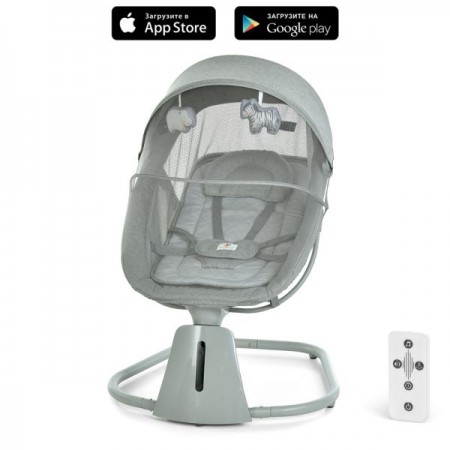 Заколисуючий центр-шезлонг Mastela 8018 з APP, USB, Bluetooth, таймером і москітною сіткою, сірий Заколисуючий центр-шезлонг Mastela 8018 з APP, USB, Bluetooth, таймером і москітною сіткою, сірий