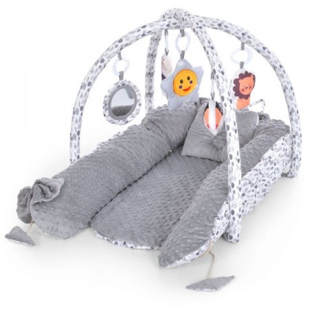 Кокон-коврик для младенца ME 1197 Gray 5 подвесных игрушек, подушечка, 2 дуги, серый