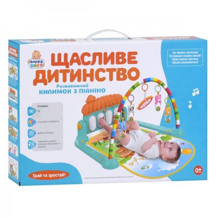 Коврик для младенца М 5469 72-47см,дуга,подвески,пианино,муз,св, на бат,в корке