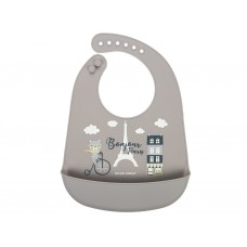 Слюнявчик силиконовый с карманом Bonjour Paris - бежевый Canpol Babies 74/027_bei