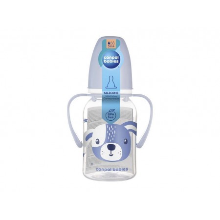 Стандартная бутылочка с ручками 120 мл CUTE ANIMALS – синяя Canpol Babies 11/823_blu Стандартная бутылочка с ручками 120 мл CUTE ANIMALS – синяя Canpol Babies 11/823_blu