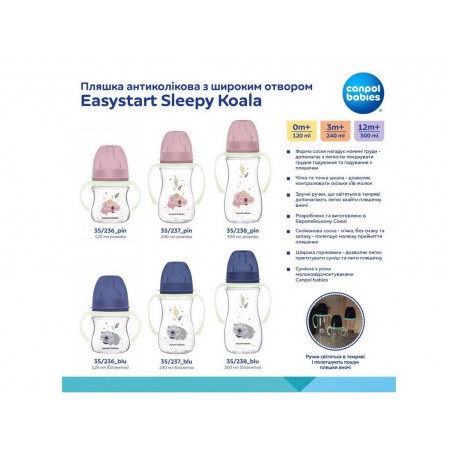 Бутылка антиколиковая с широким отверстием 120 мл Easystart Sleepy Koala – голубая Canpol Babies 35 35-236_blu