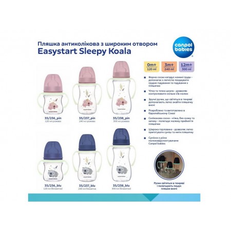 Бутылка антиколиковая с широким отверстием 240 мл Easystart Sleepy Koala – голубая Canpol Babies 35 35-237_blu Бутылка антиколиковая с широким отверстием 240 мл Easystart Sleepy Koala – голубая Canpol Babies 35 35-237_blu
