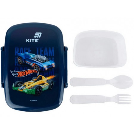Ланчбокс с миниконтейнером и столовыми приборами Kite Hot Wheels HW26-163, 750 мл
