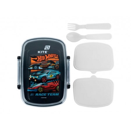 Ланчбокс с контейнерами и столовыми приборами Kite Hot Wheels, HW26-181, 750 мл Ланчбокс с контейнерами и столовыми приборами Kite Hot Wheels, HW26-181, 750 мл