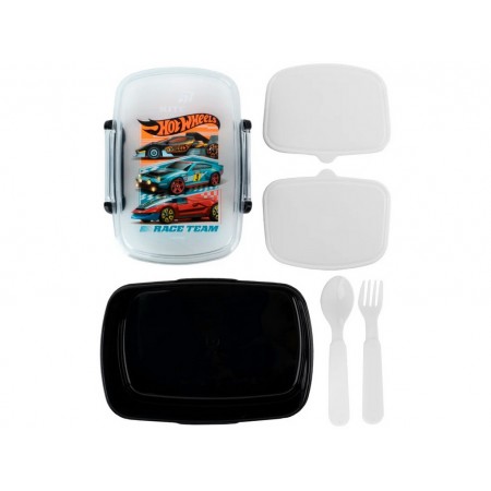 Ланчбокс с контейнерами и столовыми приборами Kite Hot Wheels, HW26-181, 750 мл Ланчбокс с контейнерами и столовыми приборами Kite Hot Wheels, HW26-181, 750 мл