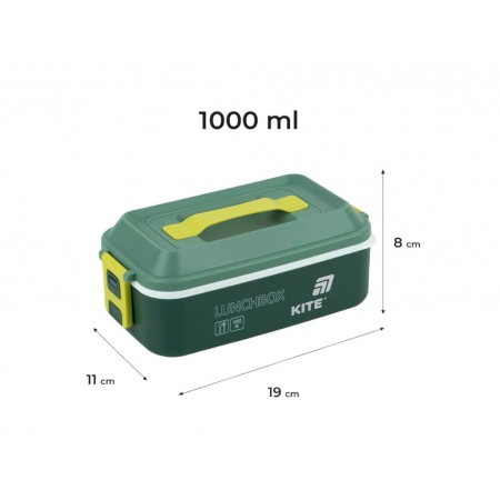 Ланчбокс Kite K25-1183-3, 1000 мл, с ручкой, зеленый, Kite Ланчбокс Kite K25-1183-3, 1000 мл, с ручкой, зеленый, Kite