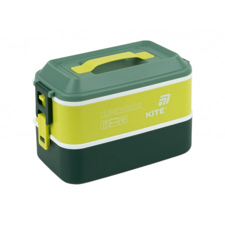 Ланчбокс двойной Kite K25-1184-3, 2000 мл, с ручкой, зеленый, Kite Ланчбокс двойной Kite K25-1184-3, 2000 мл, с ручкой, зеленый, Kite