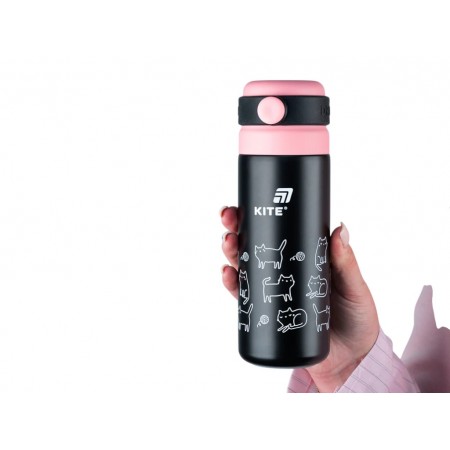 Термос Kite K25-1222-3 500 мл чорний, з поїльником, із кришкою-чашкою, Kite