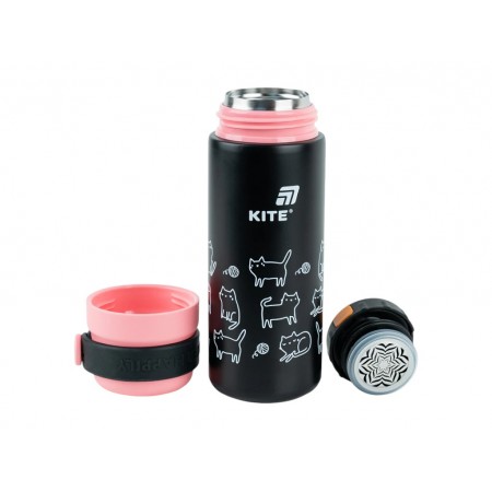Термос Kite K25-1222-3 500 мл чорний, з поїльником, із кришкою-чашкою, Kite