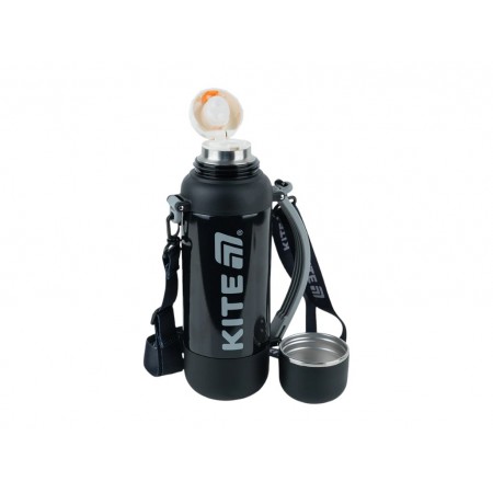 Термос з чашкою Kite K25-1225-1 1200 мл чорний, з ремінцем, Kite Термос з чашкою Kite K25-1225-1 1200 мл чорний, з ремінцем, Kite
