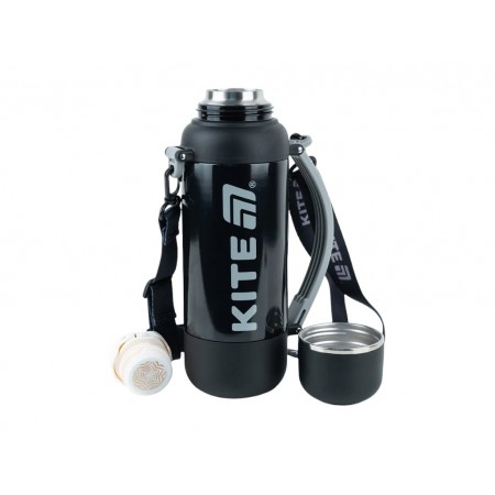Термос з чашкою Kite K25-1225-1 1200 мл чорний, з ремінцем, Kite Термос з чашкою Kite K25-1225-1 1200 мл чорний, з ремінцем, Kite