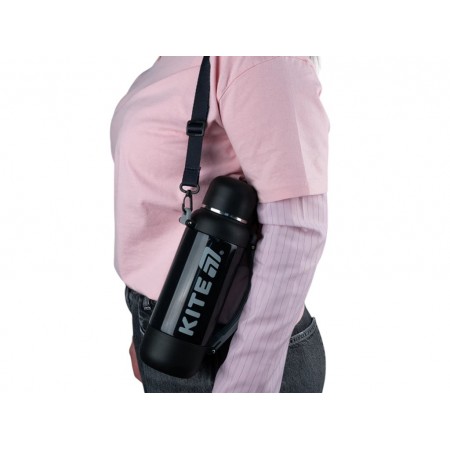 Термос з чашкою Kite K25-1225-1 1200 мл чорний, з ремінцем, Kite Термос з чашкою Kite K25-1225-1 1200 мл чорний, з ремінцем, Kite