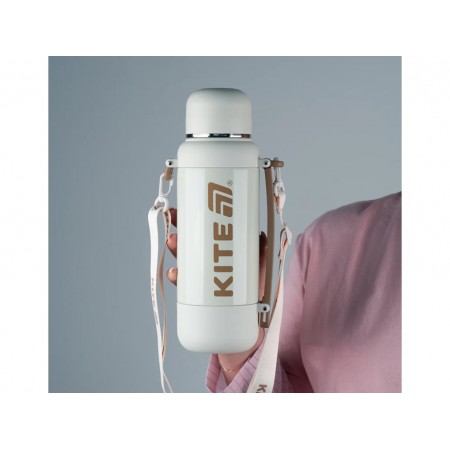 Термос с чашкой Kite K25-1225-2 1200 мл бежевый, с ремешком, Kite