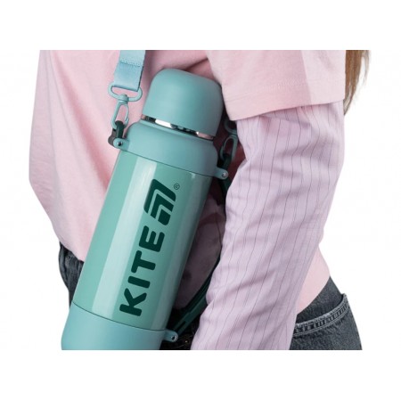 Термос с чашкой Kite K25-1225-3 1200 мл зеленый, с ремешком, Kite Термос с чашкой Kite K25-1225-3 1200 мл зеленый, с ремешком, Kite