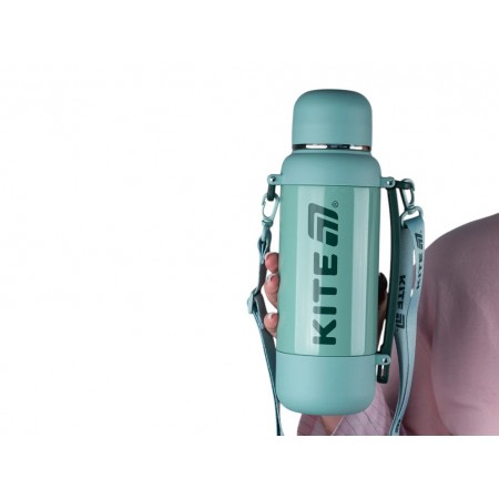 Термос с чашкой Kite K25-1225-3 1200 мл зеленый, с ремешком, Kite Термос с чашкой Kite K25-1225-3 1200 мл зеленый, с ремешком, Kite