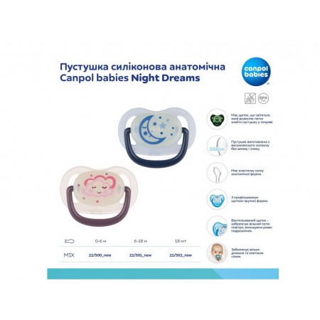 Пустушка силіконова анатомічна 0-6 місяців Night Dreams, Canpol Babies 22-500_new Пустушка силіконова анатомічна 0-6 місяців Night Dreams, Canpol Babies 22-500_new