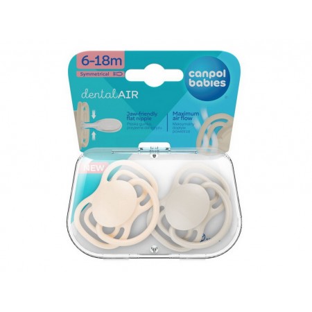 Пустышка силиконовая симметричная 6-18 мес DENTAL AIR 2 шт - бежевая Canpol Babies 23/229_cre Пустышка силиконовая симметричная 6-18 мес DENTAL AIR 2 шт - бежевая Canpol Babies 23/229_cre