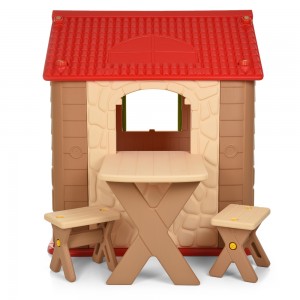 Будиночок M 5398-13 дитячий, пластиковий, бежево-червоно-жовтий, столик, 2 стільчики 1440 * 1050 * 1190