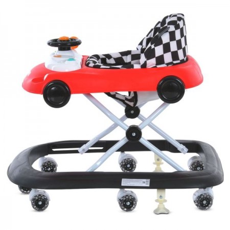 Ходунки ME 1216 CAR WAY Red-Black музика, колеса 8шт, стопор, на бат-ці, червоно-чорний