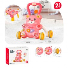 Каталка-ходунки 6085 40-30-в40см, 2в1(столик 35,5-31,5-в18,7см), ігрова панель-ведмідь, музыка, свет, пискавка,подвижные детали, баскетбольне кільце 7см, кулька, на батарейках,38-30-10см