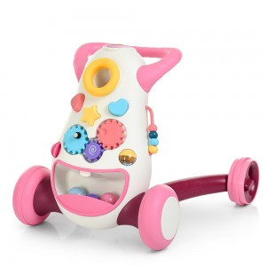 Каталка-ходунки K1-pink FD-6820-8, музика, світло, тріскачка, кульки, сортер- фігурки, шестерінки-тріскачка