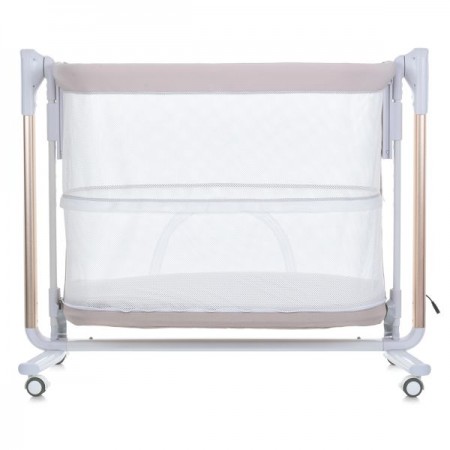 Кроватка-манеж ME 1125-G NOA Beige детское, APP, LED экран, 4цв., матрас, качели, ремни, сумка, алюм., золото+беж