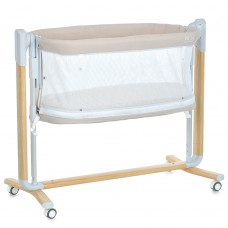 Кроватка-манеж ME 1125-W NOA Beige детское, APP, LED экран, 4цв., матрас, качели, ремни, сумка, алюм., дерев.+беж