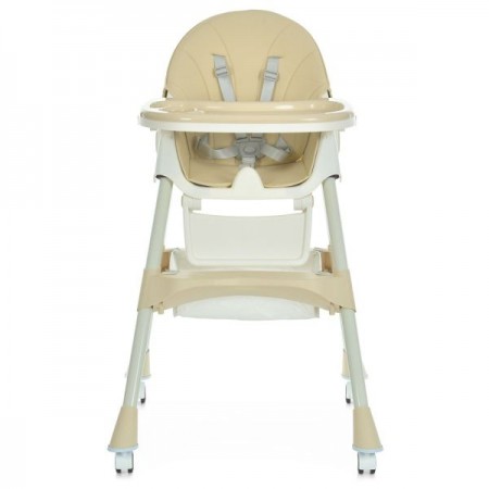 Стільчик M 6302 Beige для годування, складний, 5-ти точ.рем., екошкіра, регул.підніжка, бежевий