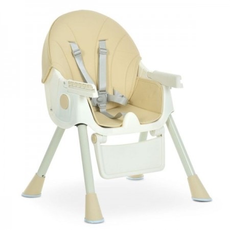 Стільчик M 6302 Beige для годування, складний, 5-ти точ.рем., екошкіра, регул.підніжка, бежевий