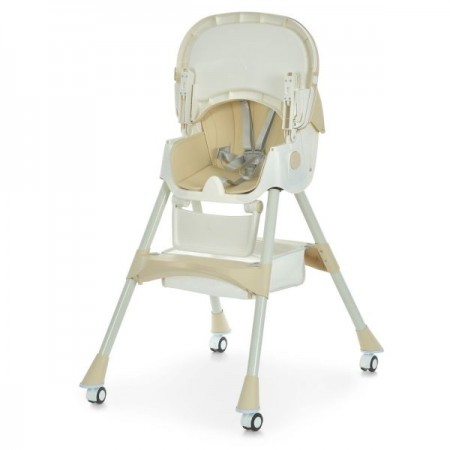 Стільчик M 6302 Beige для годування, складний, 5-ти точ.рем., екошкіра, регул.підніжка, бежевий