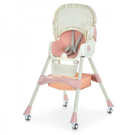 Стульчик M 6302 Pink для кормления, складной, 5-ти точ.рем., экокожа, регул.подножка, розовый