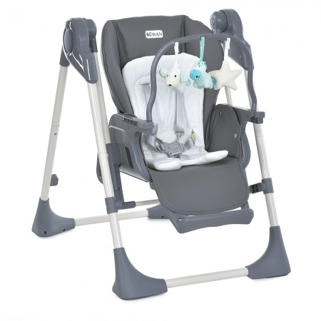 Стульчик-качели ME 1087-G SWAN Dark Gray 2в1, дуга з 3 іграшками, матрац, 5-точ. ремені, 4 колеса, екошкіра, сірий пласт., темн-сірий Стульчик-качели ME 1087-G SWAN Dark Gray 2в1, дуга з 3 іграшками, матрац, 5-точ. ремені, 4 колеса, екошкіра, сірий пласт., темн-сірий