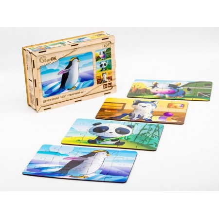 Деревянный пазл 4в1 Животные, 15 элементов Puz-10369