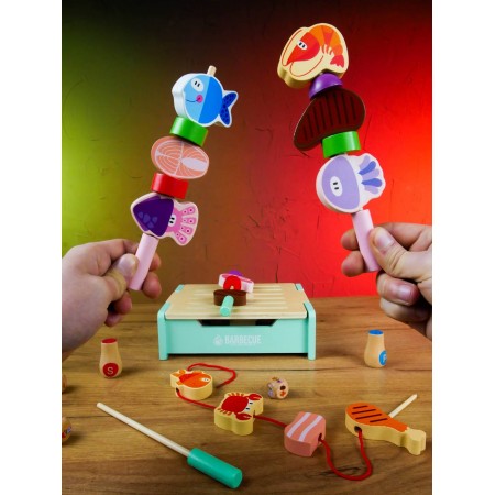 Деревянный набор барбекю с грилем и шампурами BabyToys, 3 кубика