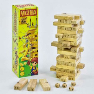  Дерев'яна гра "Вежа" 7358 54 деталі, "4FUN Game Club Wood", в коробці
