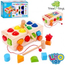 Деревянная игрушка Центр развивающий MD 0833 каталка (на шнуре), 23,5см, сортер, фигурки, 2 вида (стукалка, ксилофон), в кор-ке Деревянная игрушка Центр развивающий MD 0833 каталка (на шнуре), 23,5см, сортер, фигурки, 2 вида (стукалка, ксилофон), в кор-ке