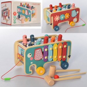 Деревянная игрушка Центр развивающий MD 2750 слон, 23 см, каталка, стучалка, шестеренки, молоточки, ксилофон