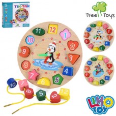 Деревянные часы-вкладыш BabyToys с цифрами и шнуровкой Деревянные часы-вкладыш BabyToys с цифрами и шнуровкой