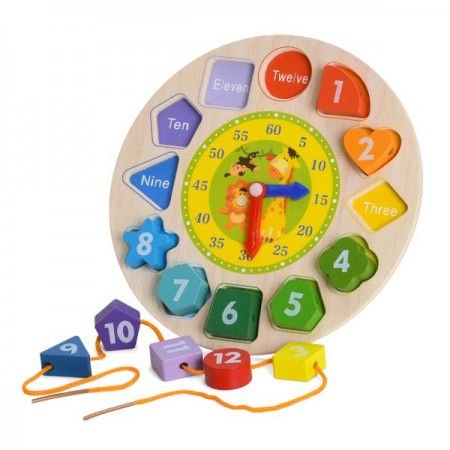 Дерев'яний годинник-вкладиш BabyToys зі шнурівкою