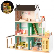 Деревянная игрушка Домик MD 0793 83,3-25-в82,5см, 3 этажа, мебель, свет, на бат-ке, в коробке, 89-47-13,3см