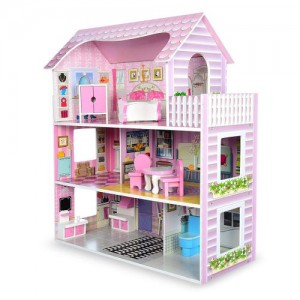 Дерев'яна іграшка Будиночок MD 1204 для ляльки, 3 поверхи, меблі