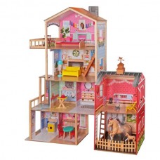 Деревянная игрушка Домик MD 1431 132,5-45,6-в152,4см, 4 этажа, мебель, конюшня, лошадь 2шт, в коробке, 91-41-23см