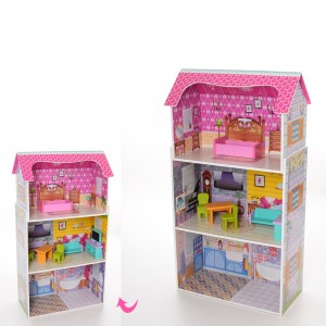 Дерев’яна іграшка Будиночок MD 1549 для ляльки, 50-95-24см, 3этажа, меблі