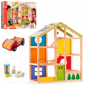 Дерев'яна іграшка Будиночок MD 2006 для ляльки, 3 поверхи, меблі