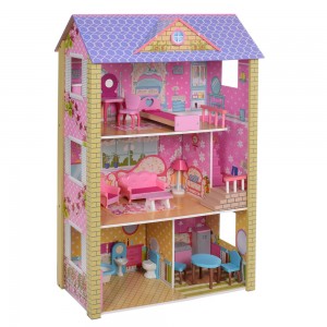Дерев'яна іграшка Будиночок MD 2009 для ляльки, 118х78х36 см, 3 поверхи, меблі