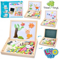 Деревянная игрушка Доска магнитная MD 0815 2в1(для рисования), двусторонняя, пенал, мел, губка, маркер, 3 вида