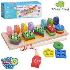 Деревянная игрушка Геометрика MD 0789 2в1, игровое поле 207,5см, геом.фигуры 20шт., рыбалка (магнитная, 1 удочка, рыбки 8шт.), в коробке, 22-8,5-6,5см