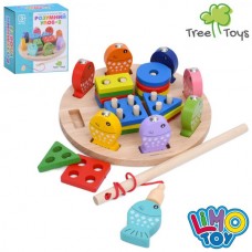 Деревянная игрушка Геометрика MD 0790 2в1, игровое поле 13см, геом.фигуры 16шт, рыбалка (магнитная, 1 удочка, рыбки 8шт), в коробке, 14,5-16-6,5см