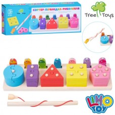 Деревянная игрушка Геометрика MD 0824 фигуры-пазлы, рыбалка (магнитная, 1 удочка, рыбки 7шт), в кор-ке